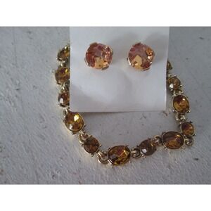 Lauren Conrad Gold tone w Amber Rhinestone Tennis Bracelet & CZ Sterling Earring